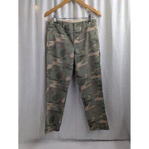 Madewell women's size 25 camo print button fly chinos green tan, relaxed fit J1